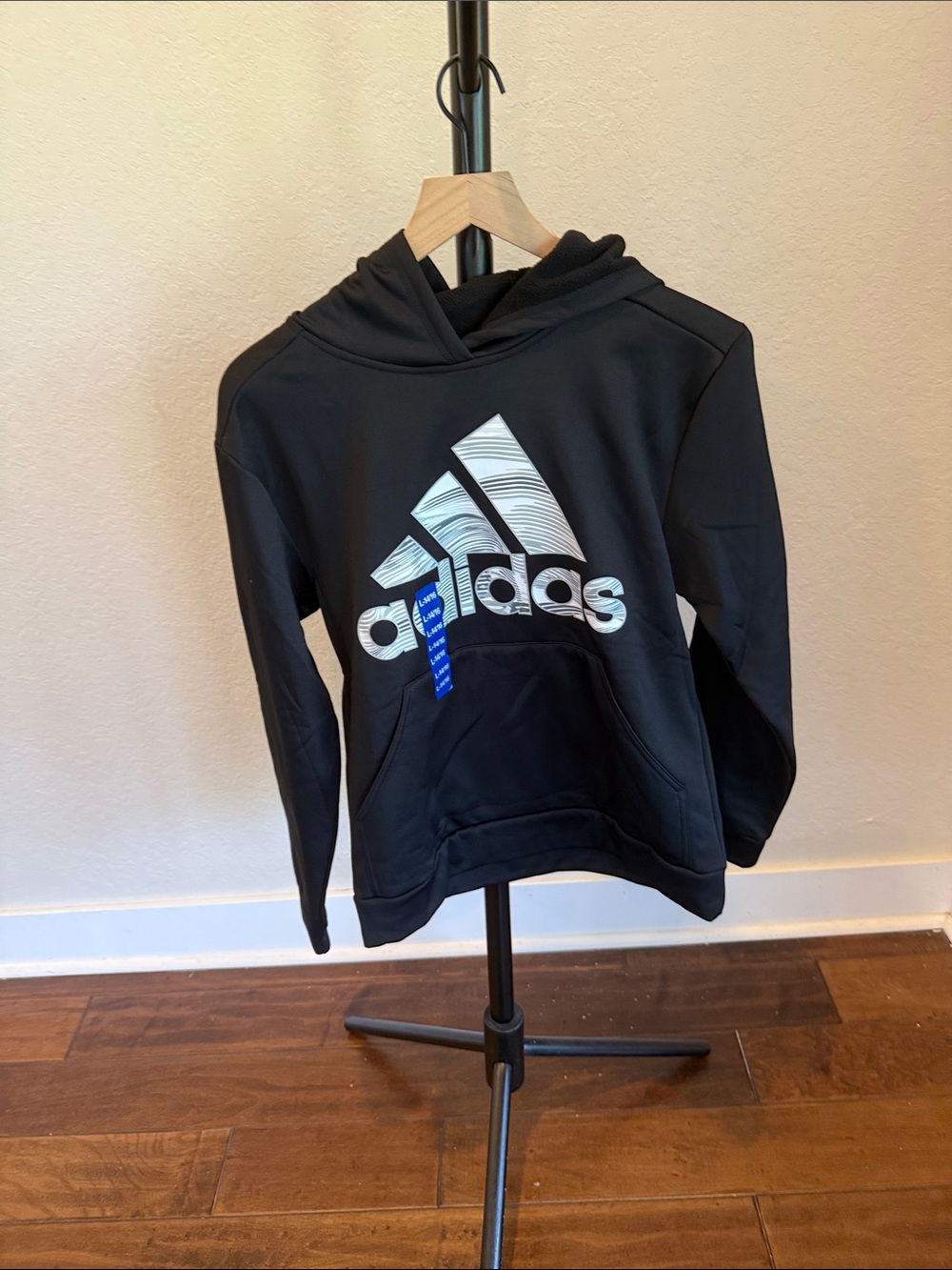 adidas Black Pullover Hoodie with White Logo for Kids
